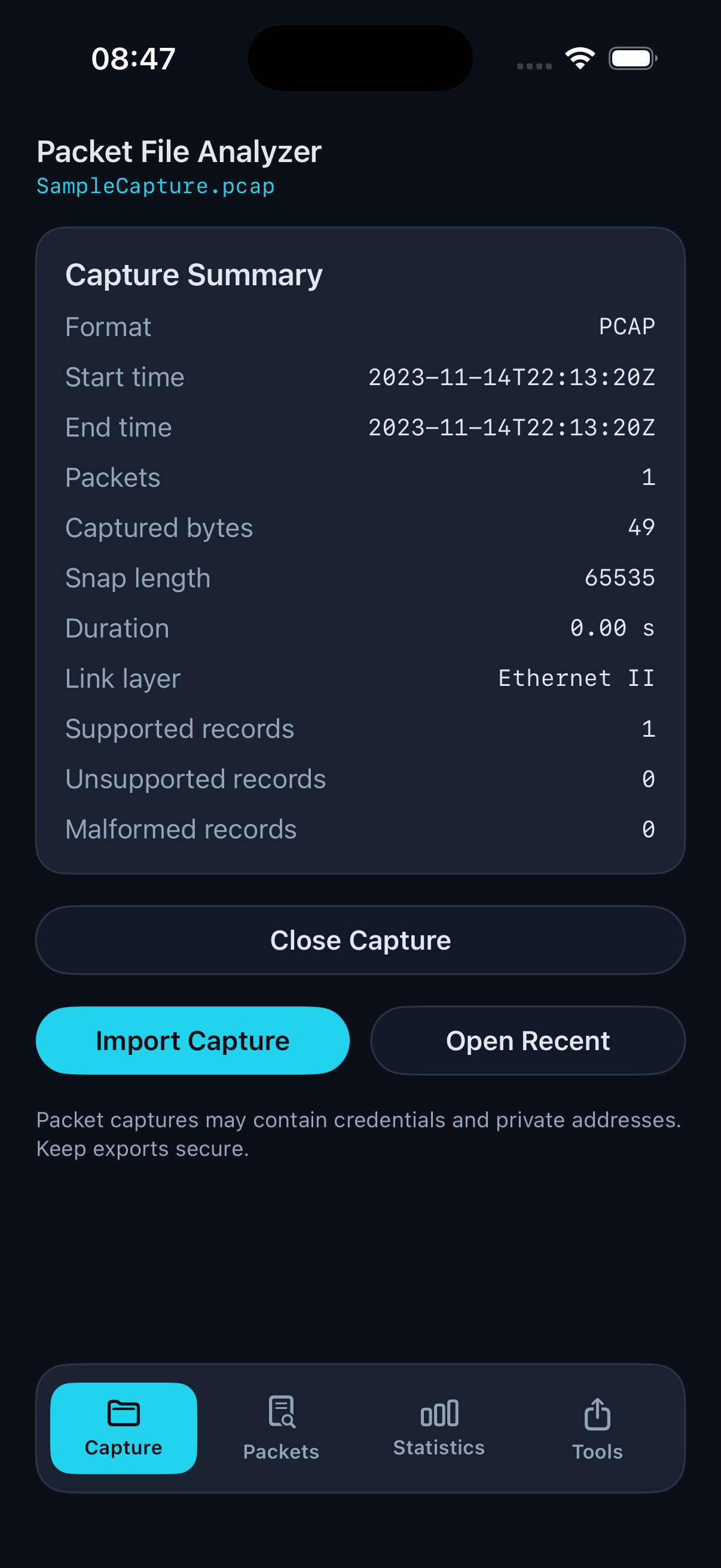 Capture summary after parsing
